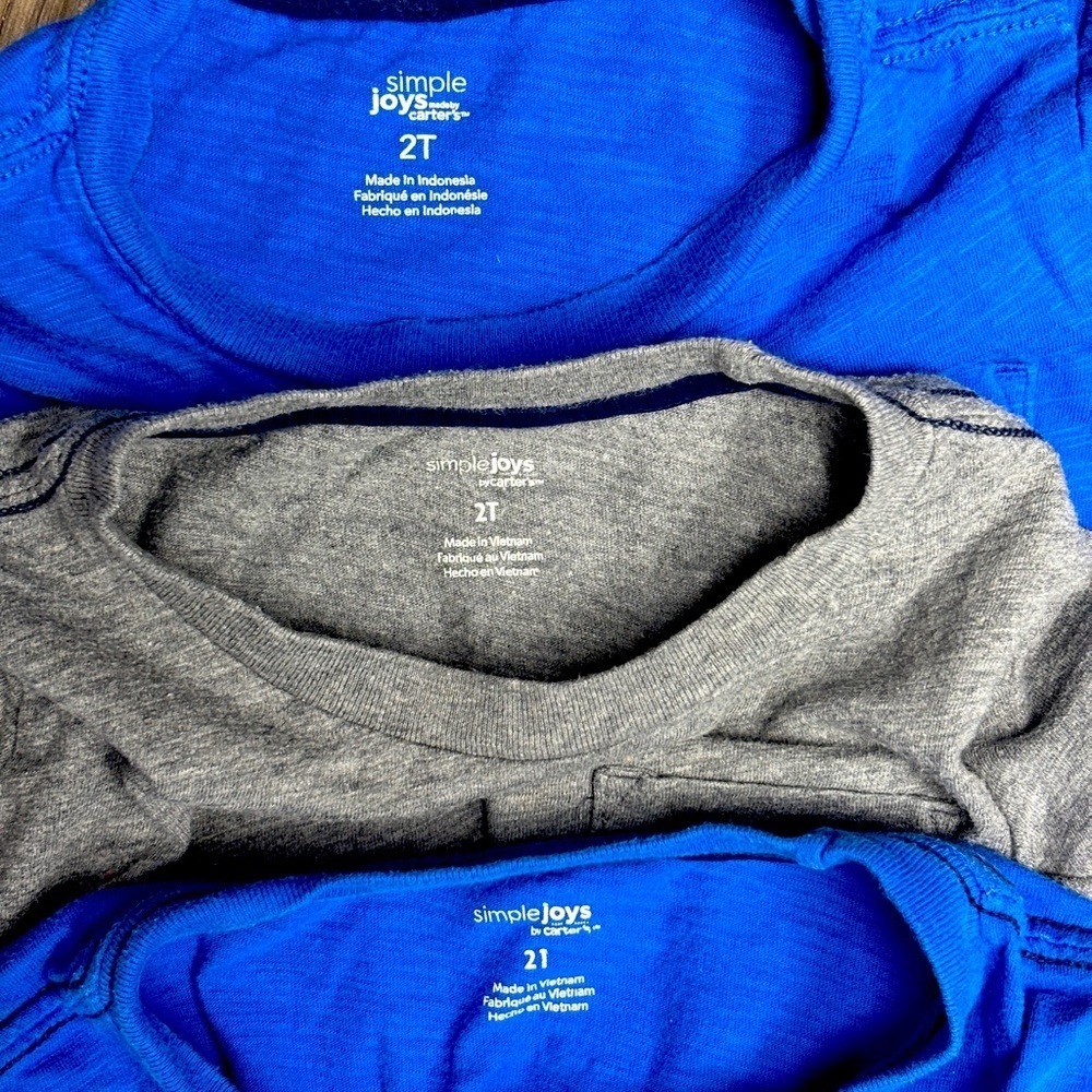 Lot of Three Simple Joys by Carter's 2T Blue and Gray T-Shirts, exclnt cndition